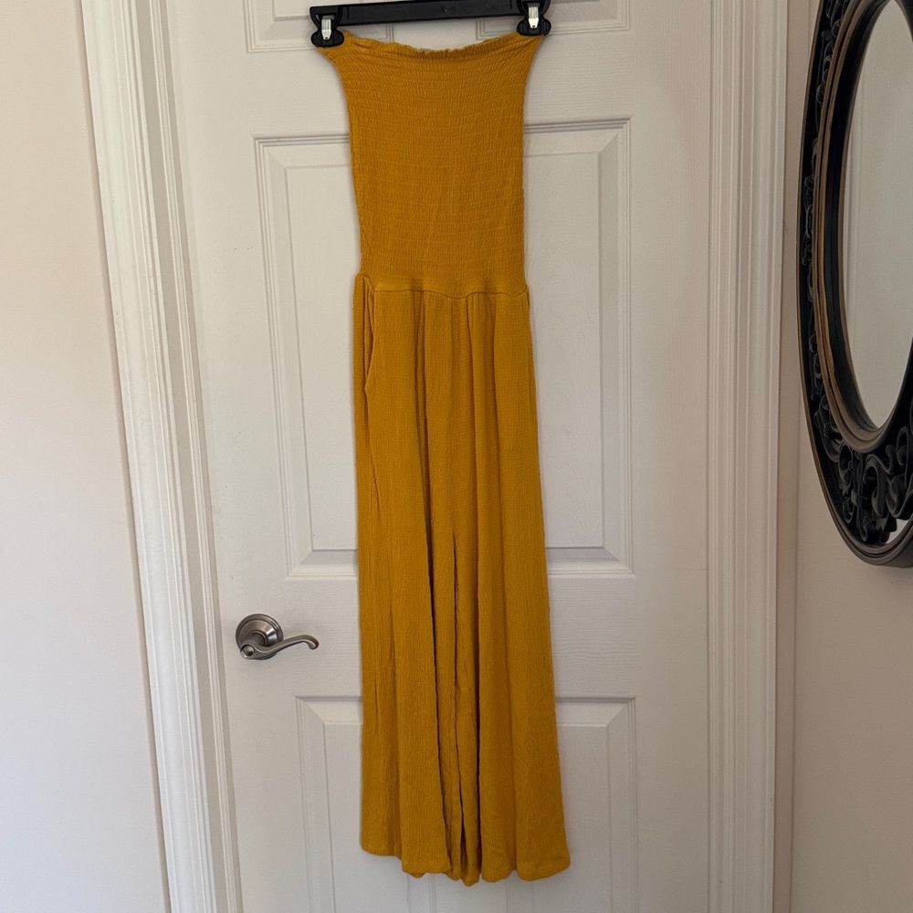 Mustard strapless jumpsuit size small